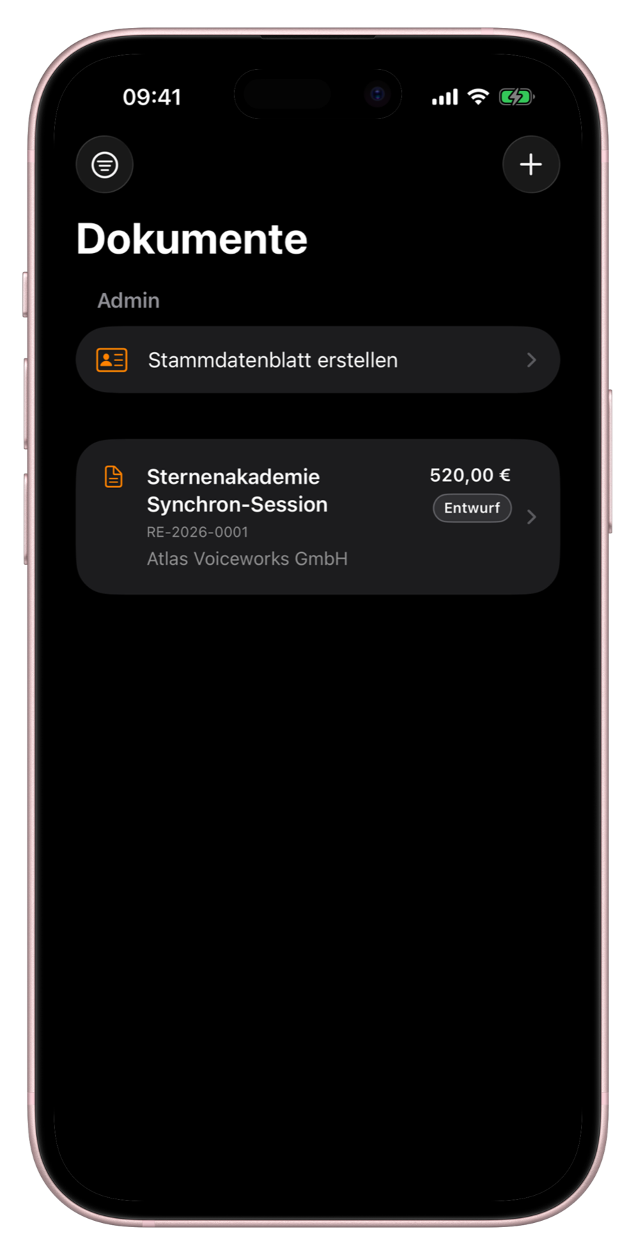 Dokumente und Rechnungen in Bookable in einem iPhone