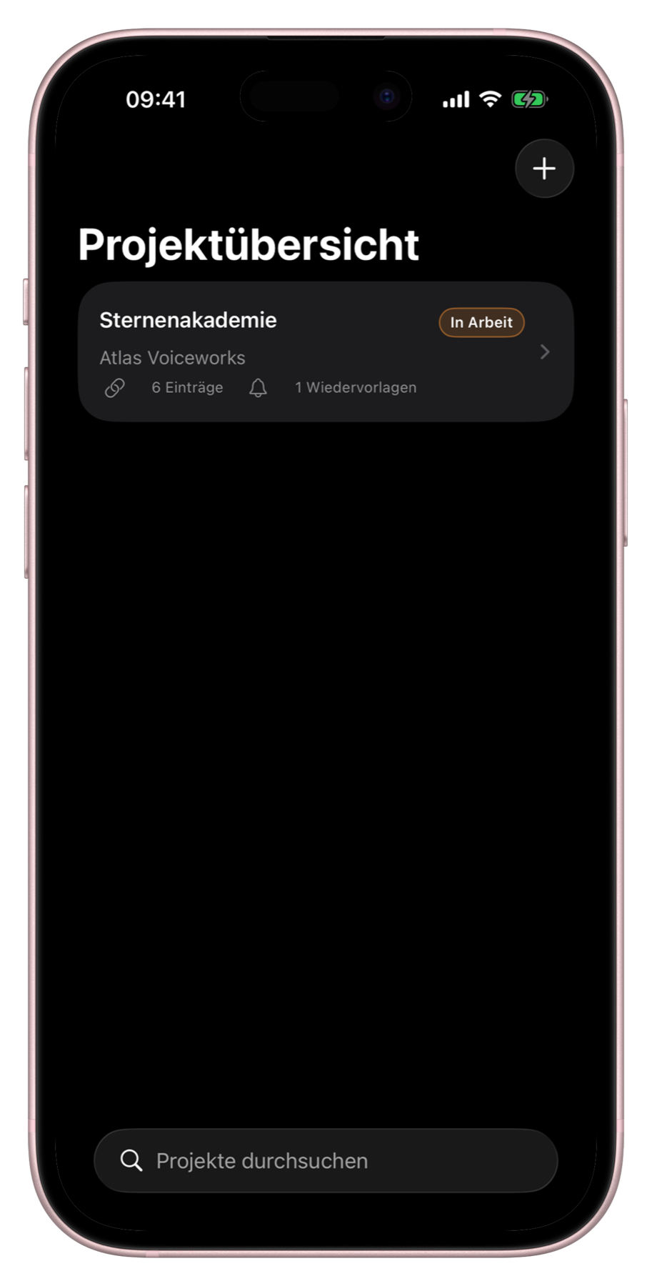 Projektübersicht in Bookable in einem iPhone