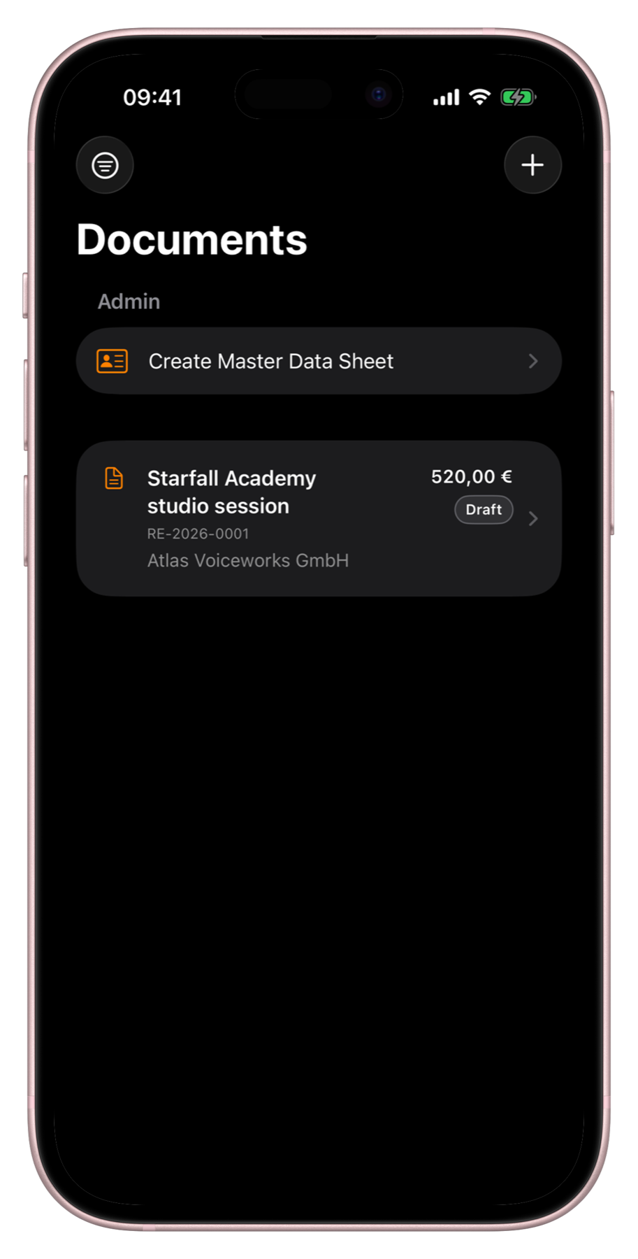Documents and invoices in Bookable shown in an iPhone