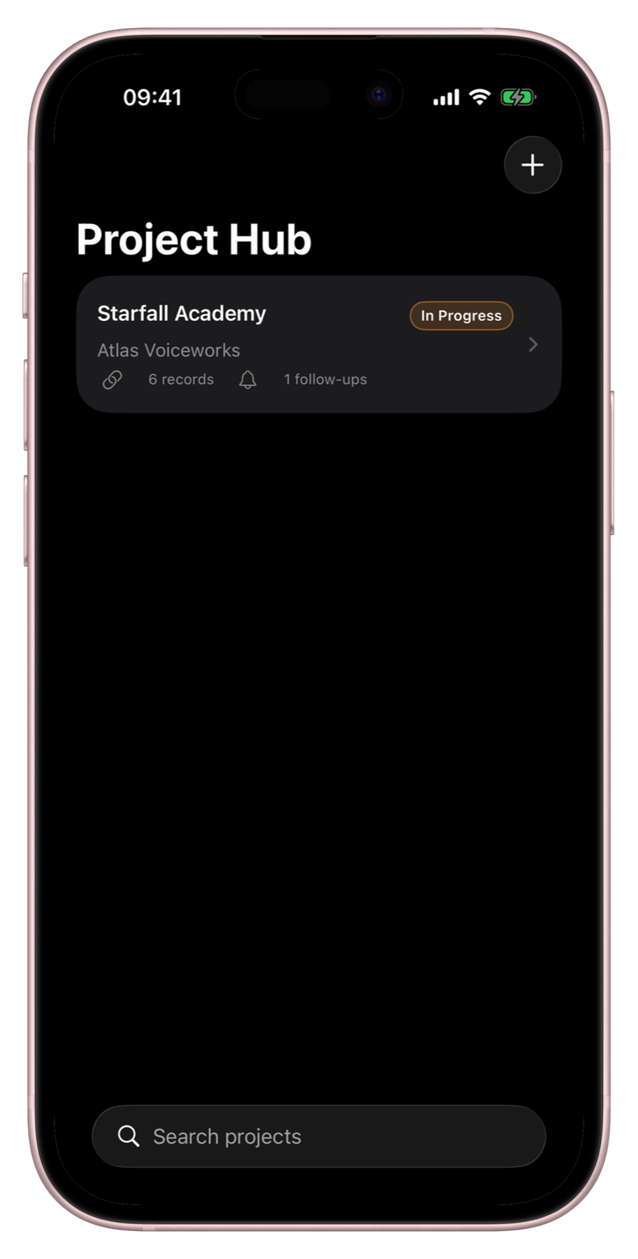 Project Hub in Bookable shown in an iPhone