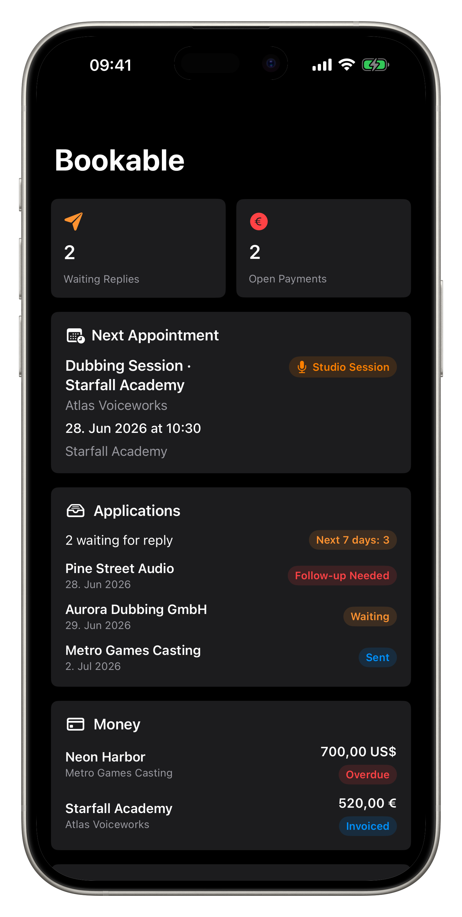 Bookable dashboard on iPhone